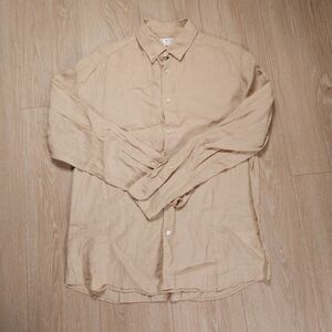 Asket 100% Linen Button Down Shirt Men's Medium Beige Long Sleeve Regular Fit